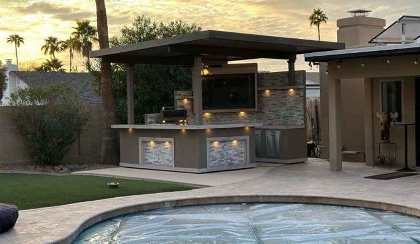 KoKoMo Grills Bermuda Luxury Outdoor Kitchen Island with Built-In Grill, TV, Fire Pit & Bar
