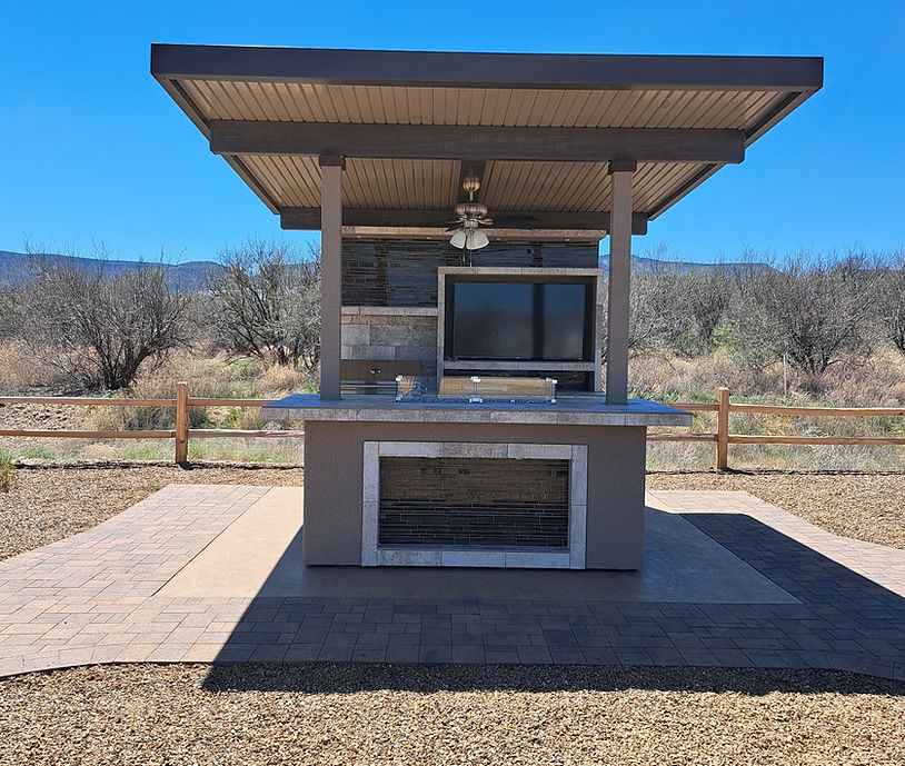 The Catalina 12' x 12' Covered Outdoor Kitchen with Built-In Grill, Refrigerator & Bar Seating