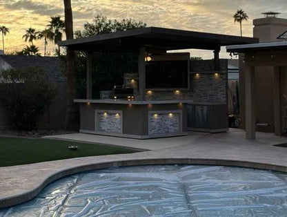 KoKoMo Grills Bermuda Luxury Outdoor Kitchen Island with Built-In Grill, TV, Fire Pit & Bar