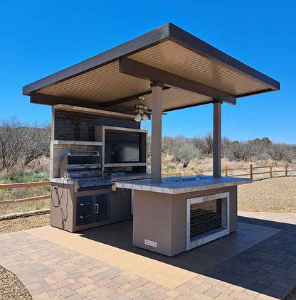 The Catalina 12' x 12' Covered Outdoor Kitchen with Built-In Grill, Refrigerator & Bar Seating