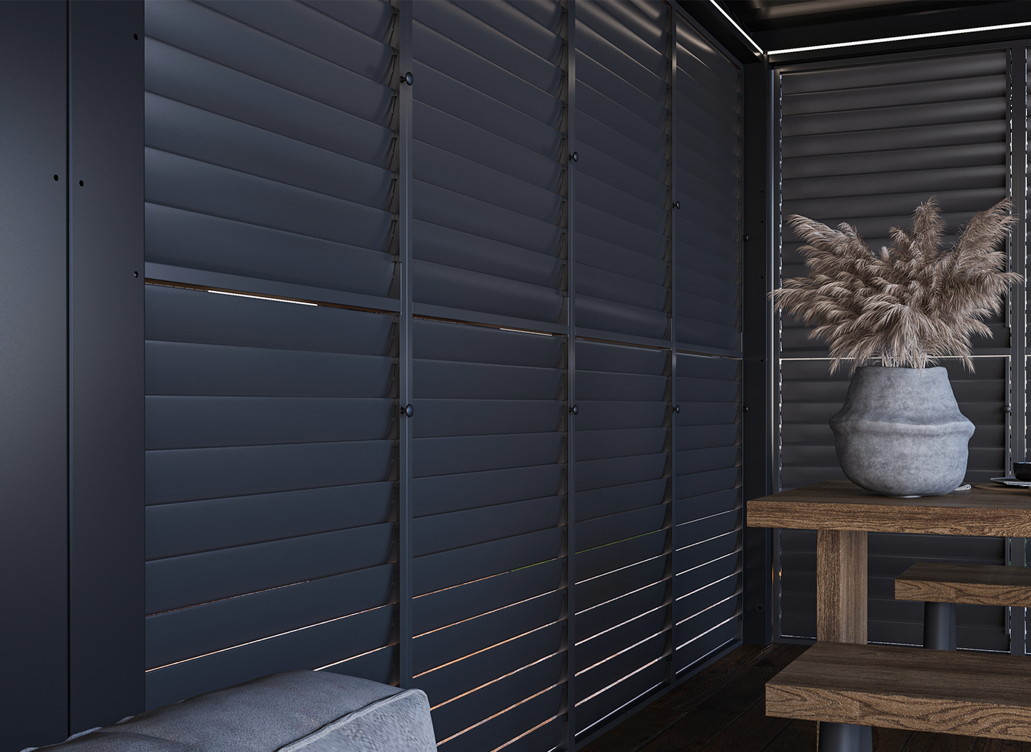 FlexPatio Adjustable Aluminum Privacy Shutter Wall for Pergolas – 10' to 20'