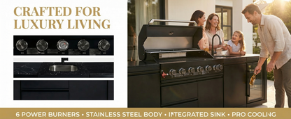 The Sterling 6-Burner Stainless Steel Outdoor Kitchen with Wine Cooler & Marble Countertops