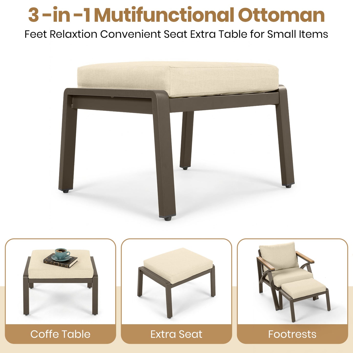 6-Piece Modern Outdoor Conversation Set with Acacia Wood Accents & Cushions