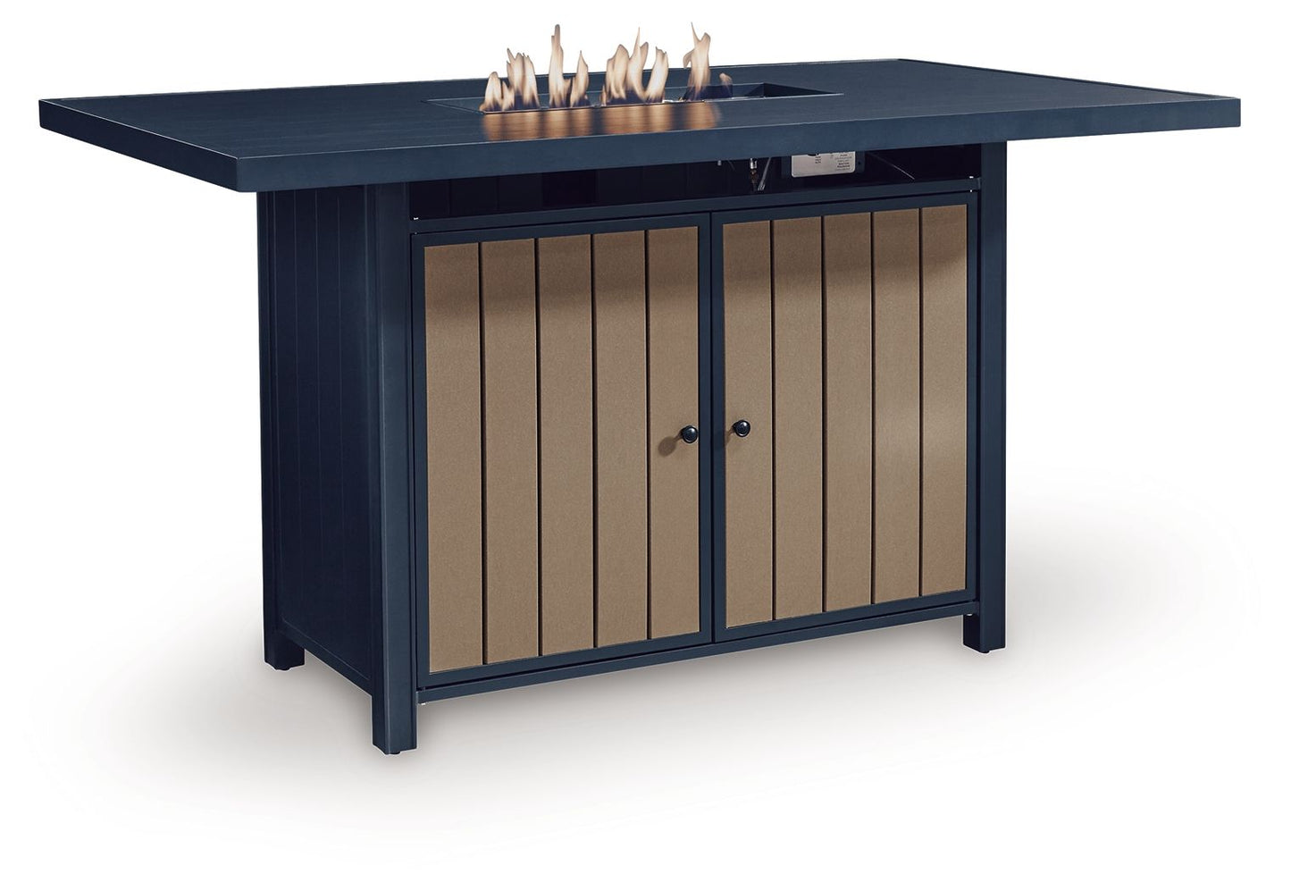 East Beach 70" Outdoor Bar Table with Propane Fire Pit & Storage