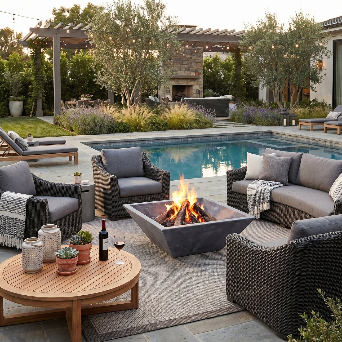 24" Bluestone Marble Outdoor Fire Pit – Natural Stone