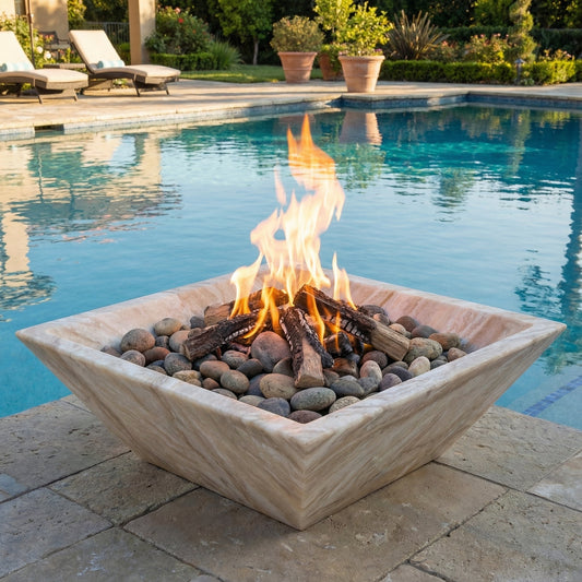 24" Natural Marble Outdoor Fire Pit – Handcrafted Stone