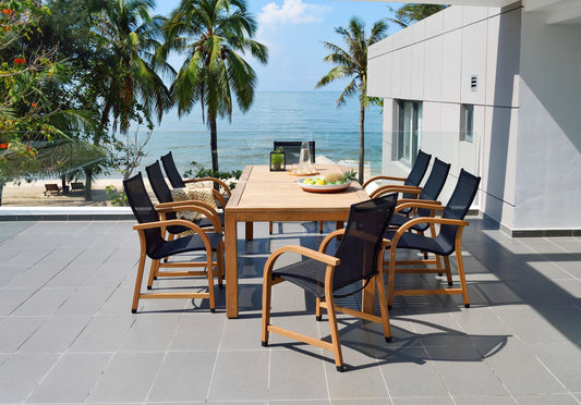 9-Piece Teak Outdoor Dining Set with Black Armchairs