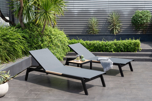 3-Piece Outdoor Chaise Lounge Set with Side Table – Dark Finish