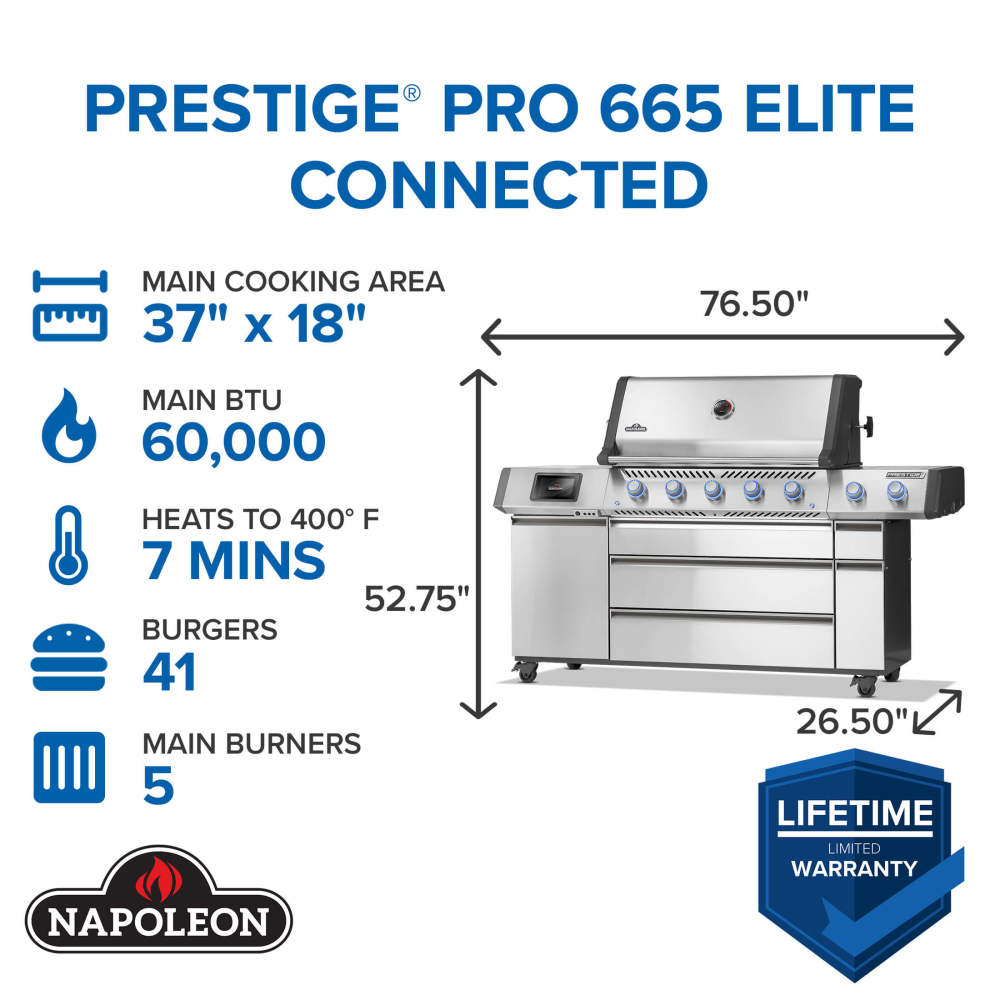 Napoleon Prestige PRO 665 Elite Smart Gas Grill with Infrared Burners & Electric Smoker Box