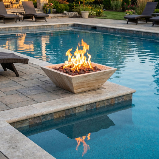 24" Vein-Cut Travertine Outdoor Fire Pit – Natural Stone