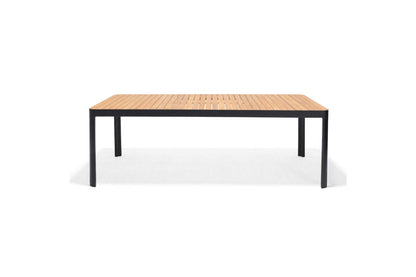 Portals Dark Rectangular Teak Table and 8 Nassau Black Dining Set