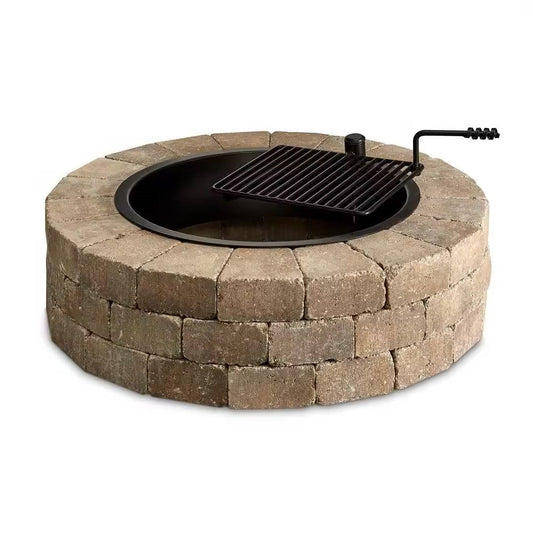 48" Round Stone Wood-Burning Fire Pit Kit with Cooking Grill