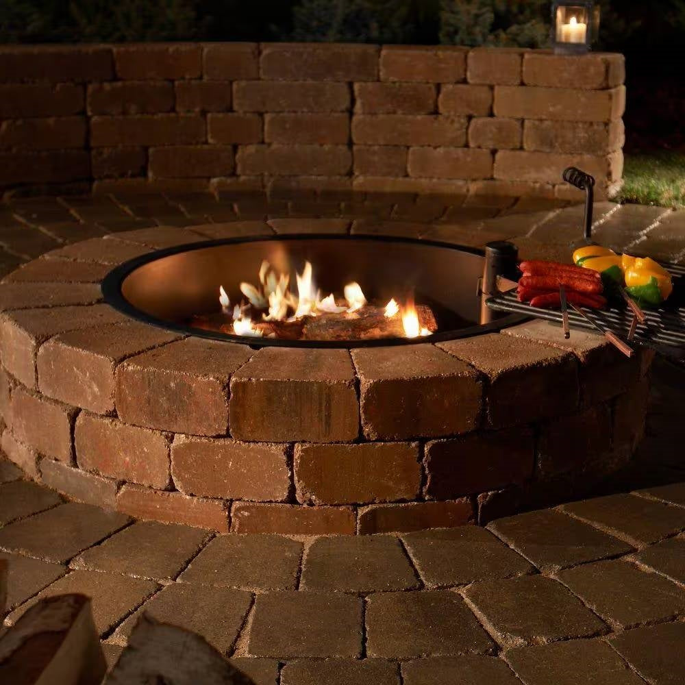 48" Round Stone Wood-Burning Fire Pit Kit with Cooking Grill