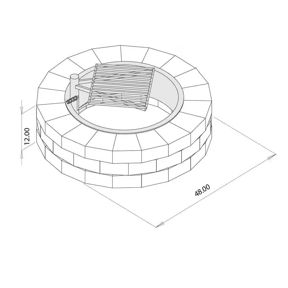48" Round Stone Wood-Burning Fire Pit Kit with Cooking Grill