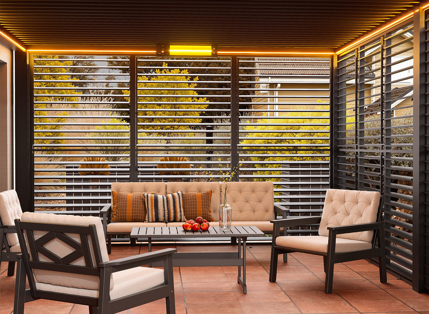 FlexPatio Adjustable Aluminum Privacy Shutter Wall for Pergolas – 10' to 20'