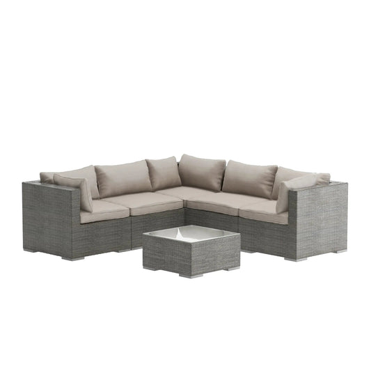 6-Piece Modular Outdoor Wicker Sectional Sofa Set with Coffee Table