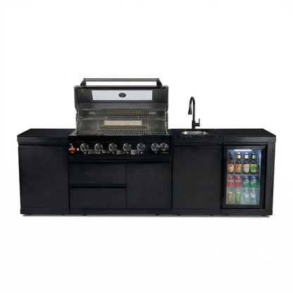 The Sterling 6-Burner Stainless Steel Outdoor Kitchen with Wine Cooler & Marble Countertops