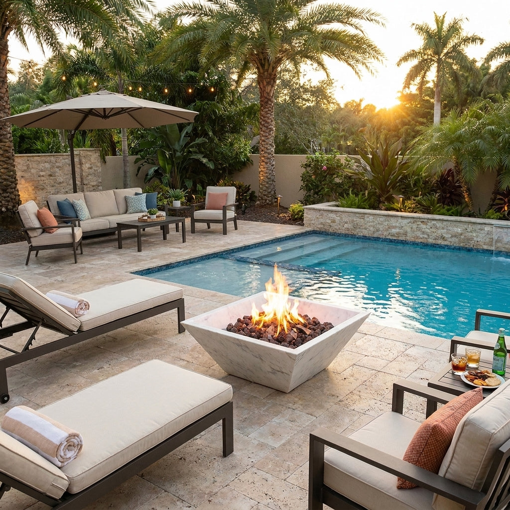 24" Carrara White Marble Outdoor Fire Pit – Natural Stone