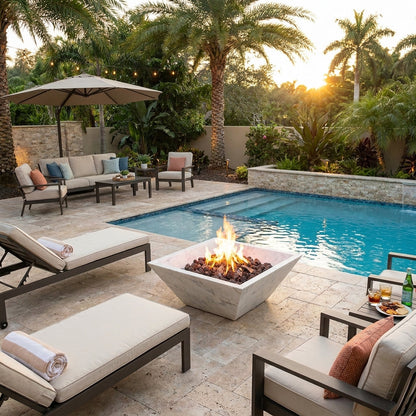 24" Carrara White Marble Outdoor Fire Pit – Natural Stone