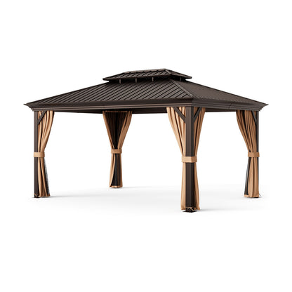 12'x16' Double-Roof Hardtop Gazebo with Galvanized Steel Roof-Coffee