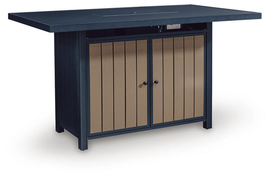 East Beach 70" Outdoor Bar Table with Propane Fire Pit & Storage