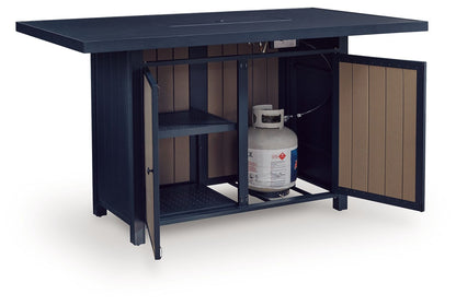 East Beach 70" Outdoor Bar Table with Propane Fire Pit & Storage