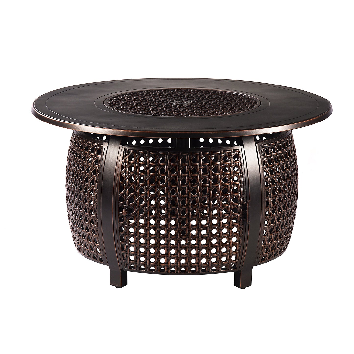 44" Round Aluminum Fire Pit Table Set with 4 Swivel Rocking Chairs
