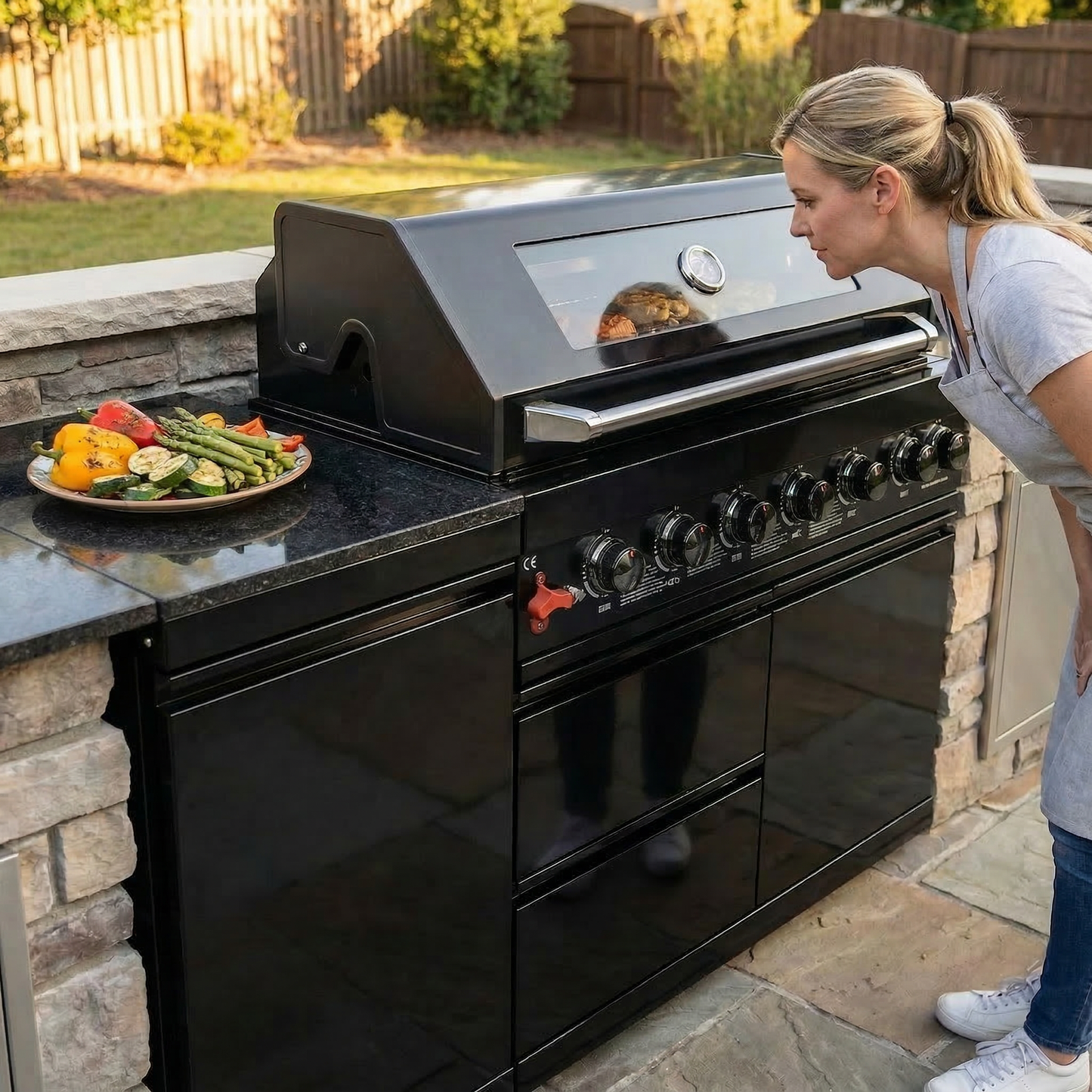 The Hawthorne 6-Burner Propane Outdoor Kitchen with Marble Countertops – 85,000 BTU