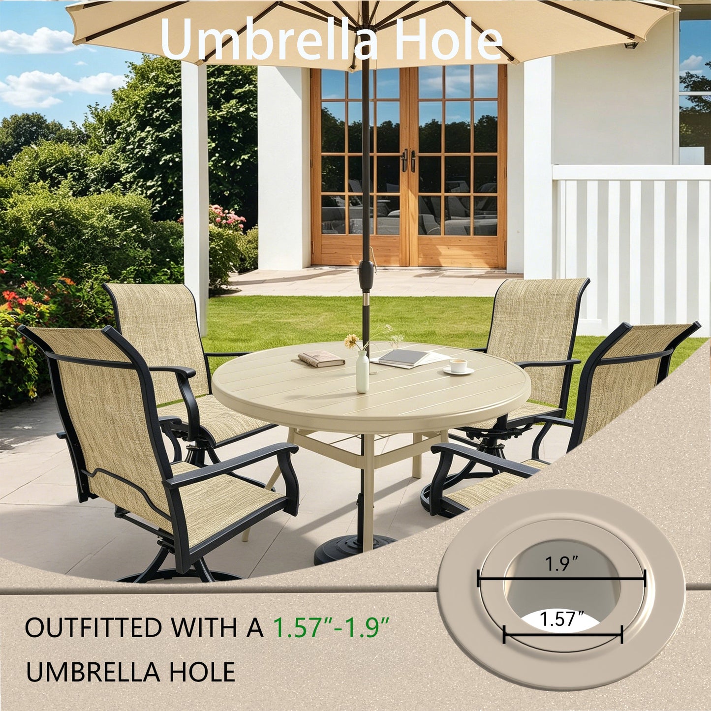 5-Piece Outdoor Dining Set with 360° Swivel Chairs & Round Patio Table