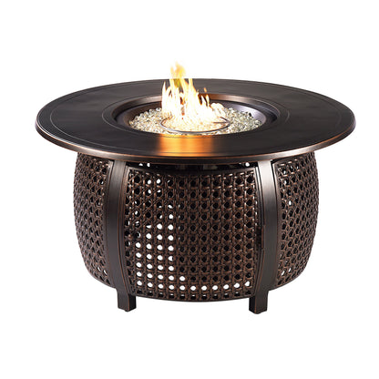 44" Round Aluminum Fire Pit Table Set with 4 Swivel Rocking Chairs