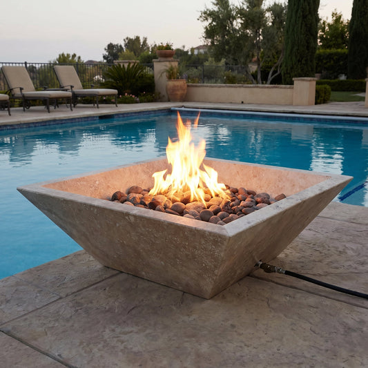 24" Natural Travertine Outdoor Fire Pit – Handcrafted Stone