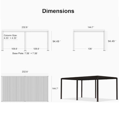 Alora Aluminum Louvered Pergola with Adjustable Roof & LED Lights