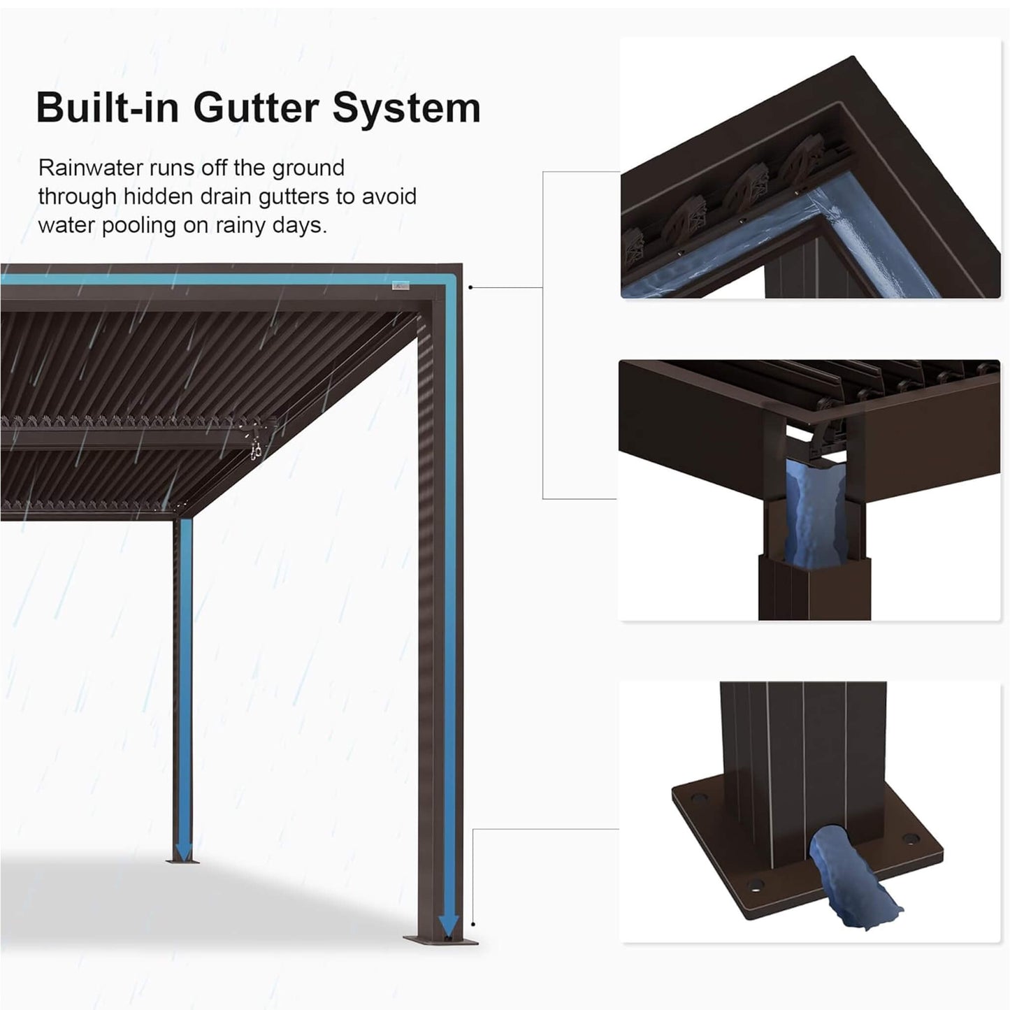 Alora Aluminum Louvered Pergola with Adjustable Roof & LED Lights