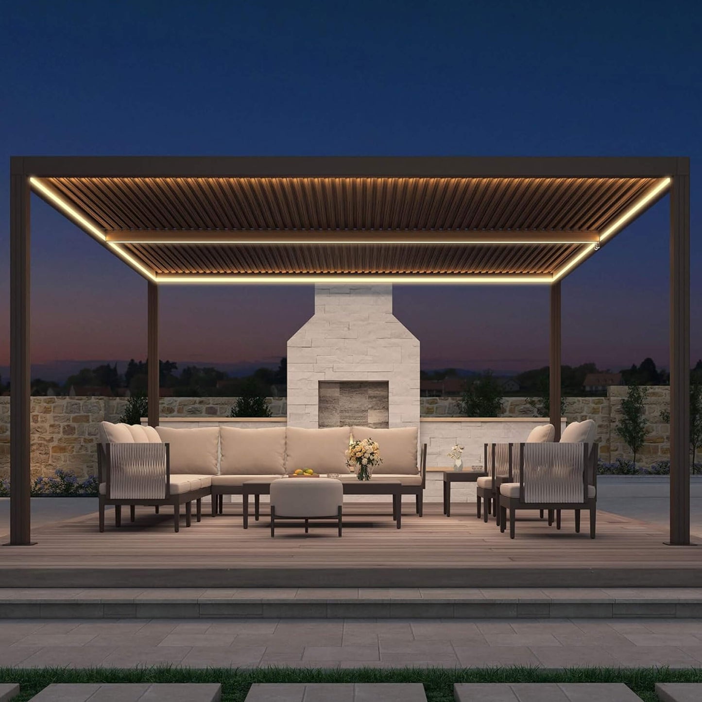 Alora Aluminum Louvered Pergola with Adjustable Roof & LED Lights