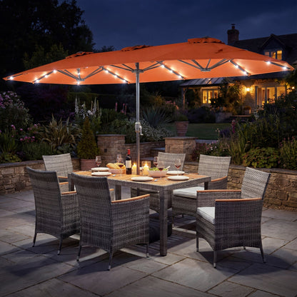 8 Pieces Outdoor Wicker Dining Furniture and 13.5 FT Double-Sided Patio Umbrella