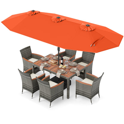 8 Pieces Outdoor Wicker Dining Furniture and 13.5 FT Double-Sided Patio Umbrella