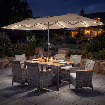 8 Pieces Outdoor Wicker Dining Furniture and 13.5 FT Double-Sided Patio Umbrella