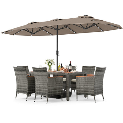 8 Pieces Outdoor Wicker Dining Furniture and 13.5 FT Double-Sided Patio Umbrella