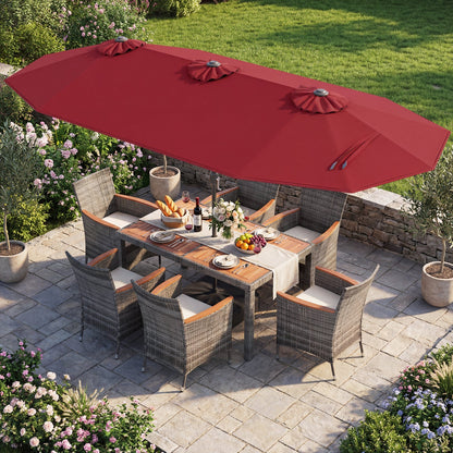 8 Pieces Outdoor Wicker Dining Furniture and 13.5 FT Double-Sided Patio Umbrella