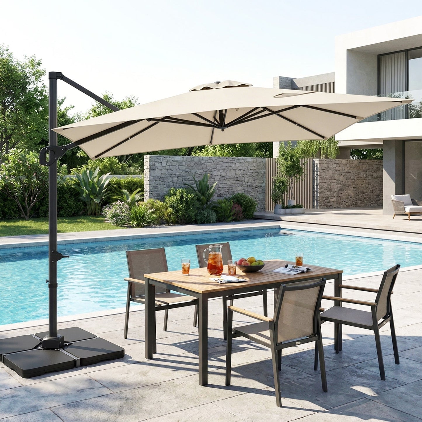 Offset Hanging Patio Umbrella 11x9 ft with 220 lb Base