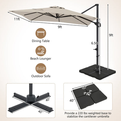 Offset Hanging Patio Umbrella 11x9 ft with 220 lb Base