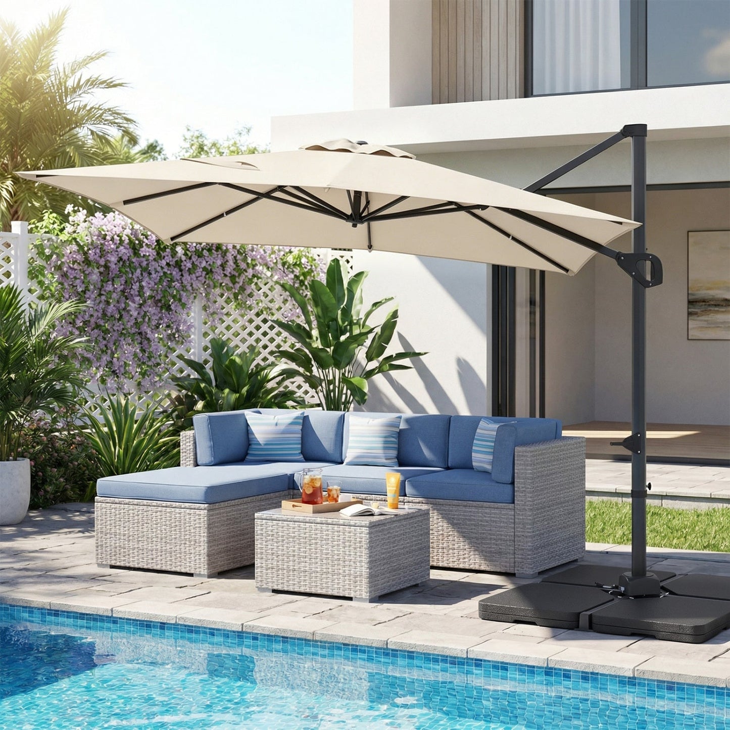 Offset Hanging Patio Umbrella 11x9 ft with 220 lb Base