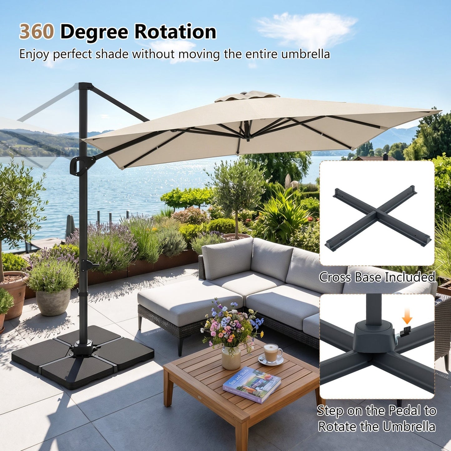 Offset Hanging Patio Umbrella 11x9 ft with 220 lb Base
