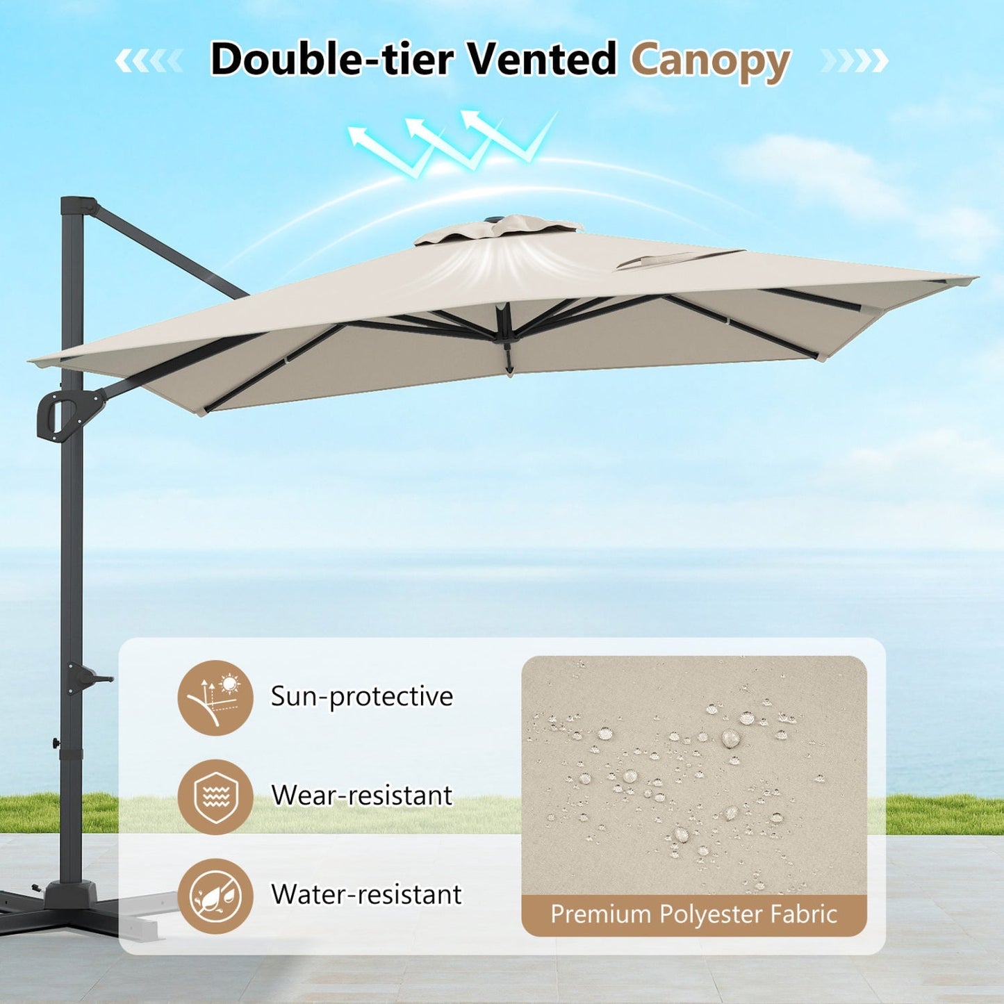 Offset Hanging Patio Umbrella 11x9 ft with 220 lb Base