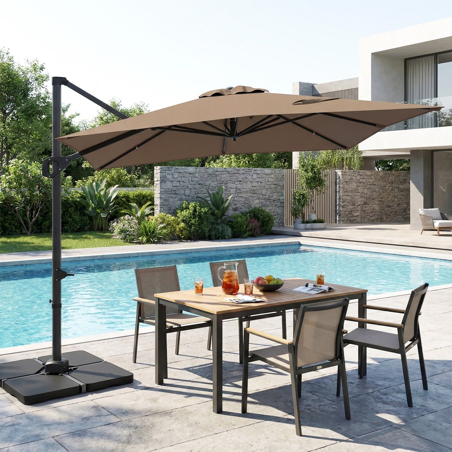 Offset Hanging Patio Umbrella 11x9 ft with 220 lb Base