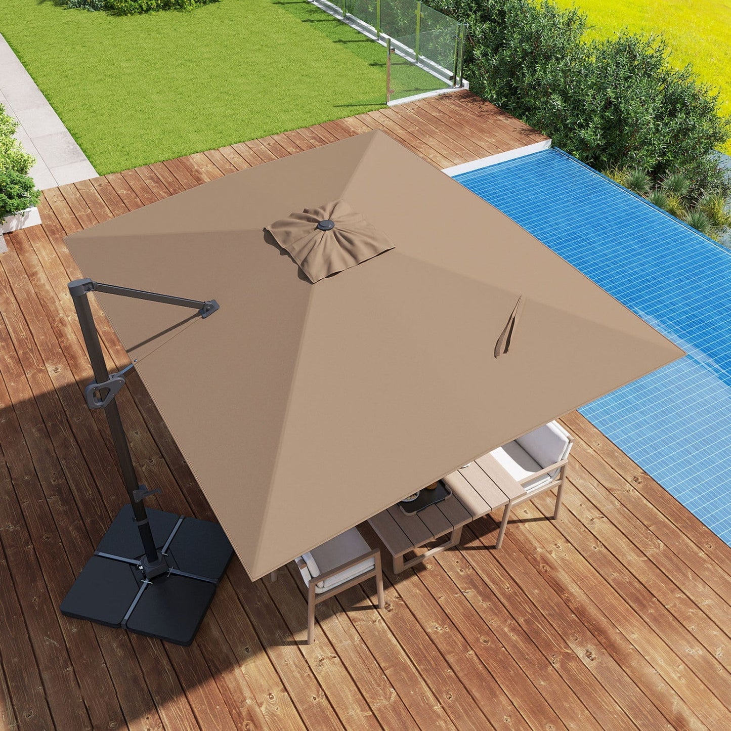 Offset Hanging Patio Umbrella 11x9 ft with 220 lb Base