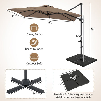 Offset Hanging Patio Umbrella 11x9 ft with 220 lb Base