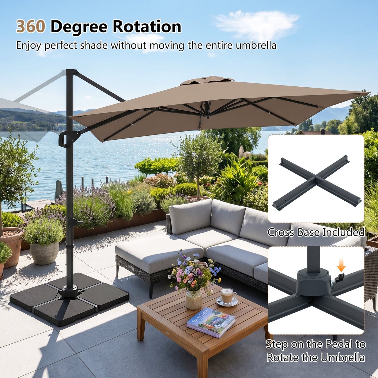 Offset Hanging Patio Umbrella 11x9 ft with 220 lb Base