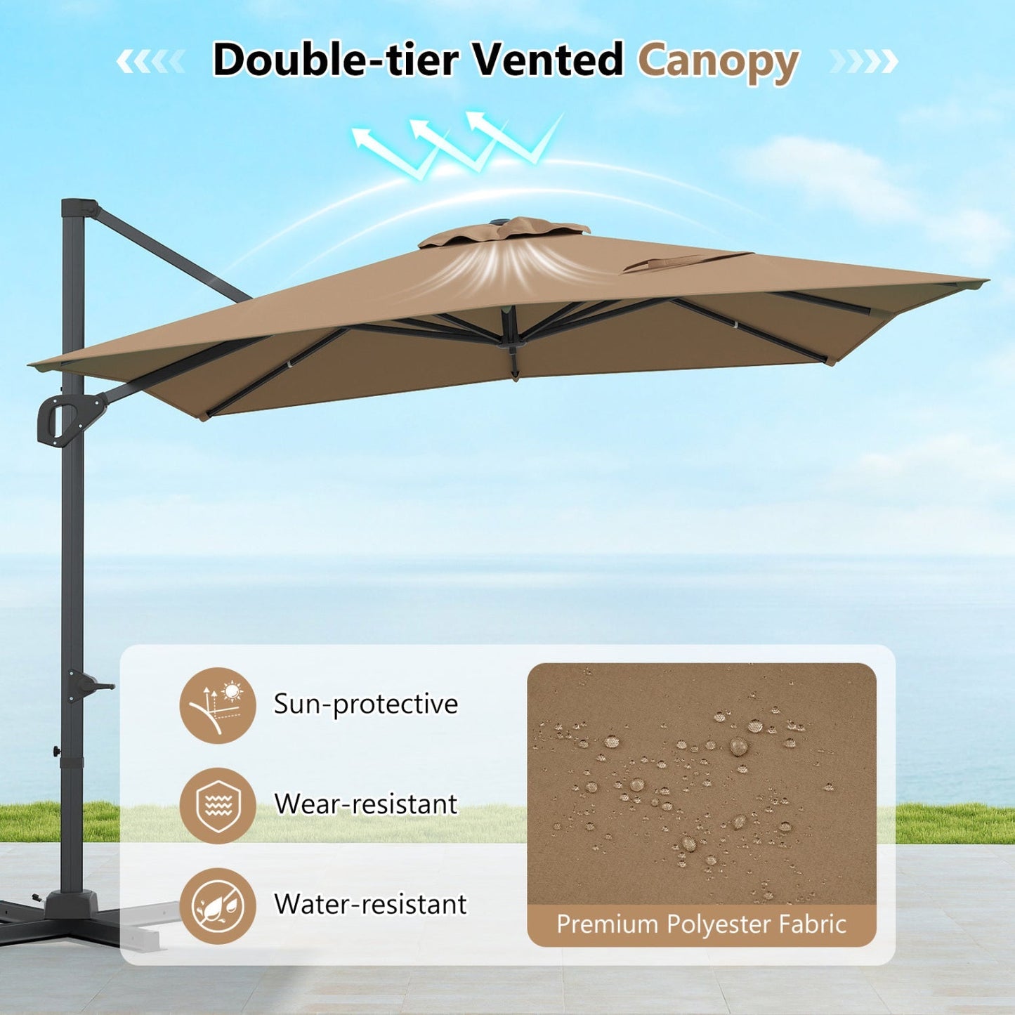 Offset Hanging Patio Umbrella 11x9 ft with 220 lb Base