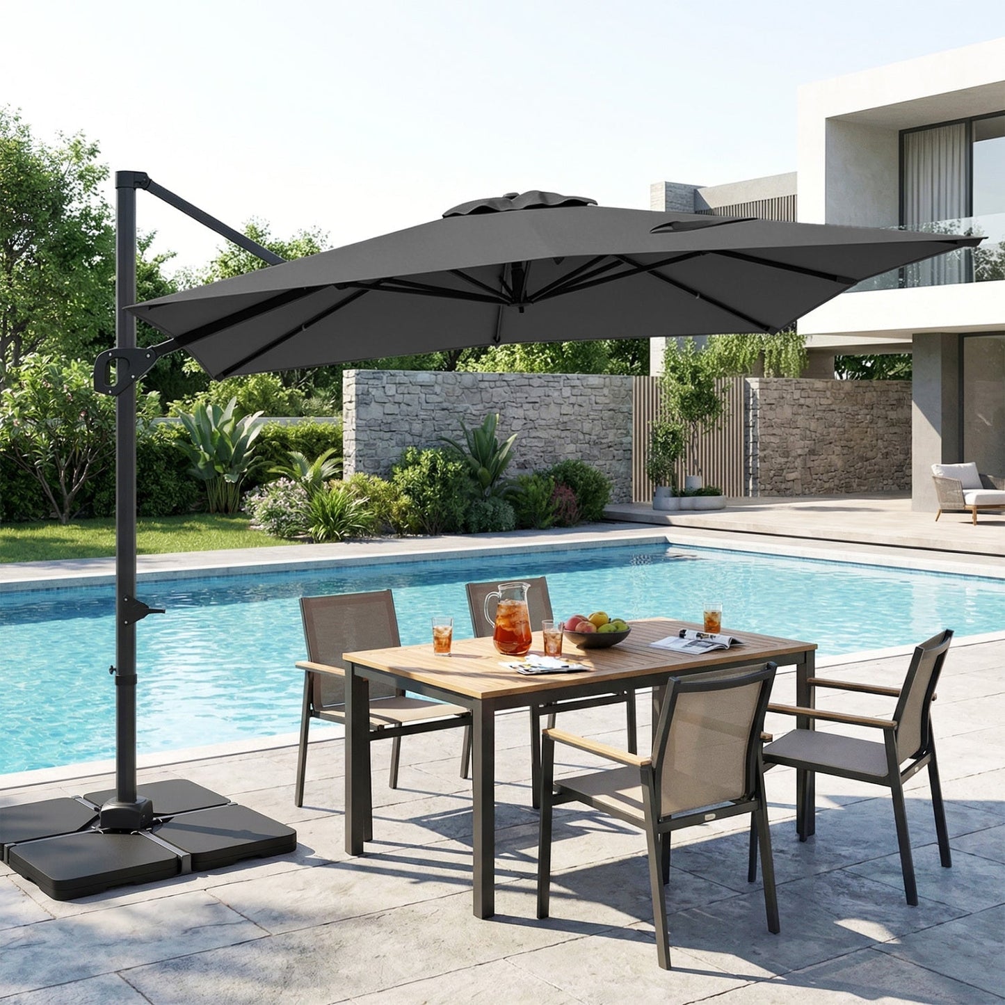 Offset Hanging Patio Umbrella 11x9 ft with 220 lb Base